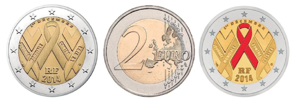 Figura 13 (a,b y c). Moneda de 2 euros de Francia. (25,75mm y 8,5g) Fecha de inicio de circulación: 24 de octubre