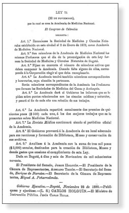 Figura 2. Ley 71 de 1890 en la que se reconoce la