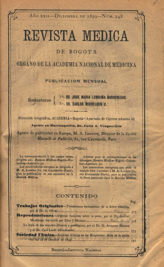 					Ver Vol. 22 Núm. 248 (1899): Revista Médica de Bogotá. Año XXII. Diciembre de 1899. Núm. 248
				