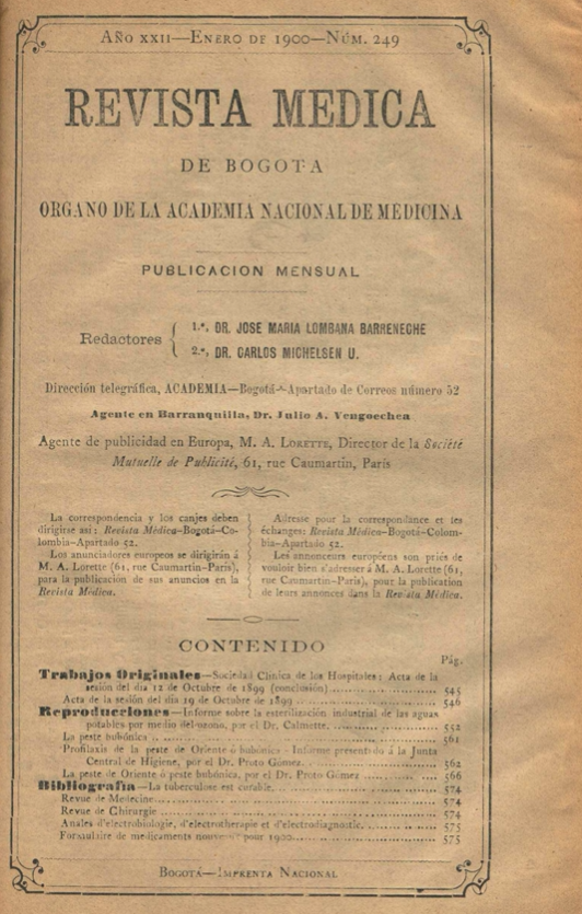 					Ver Vol. 22 Núm. 249 (1900): Revista Médica de Bogotá. Año XXII. Enero de 1900. Núm. 249
				