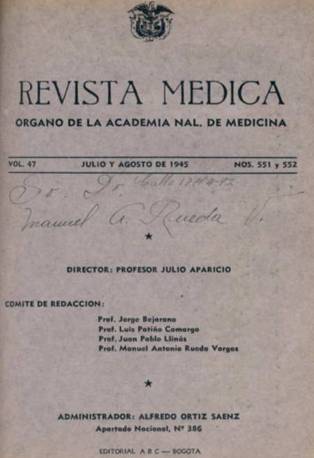 					Ver Vol. 47 Núm. 551-552 (1945): Revista Médica. Julio y Agosto de 1945 - V47 Núm. 551-552
				