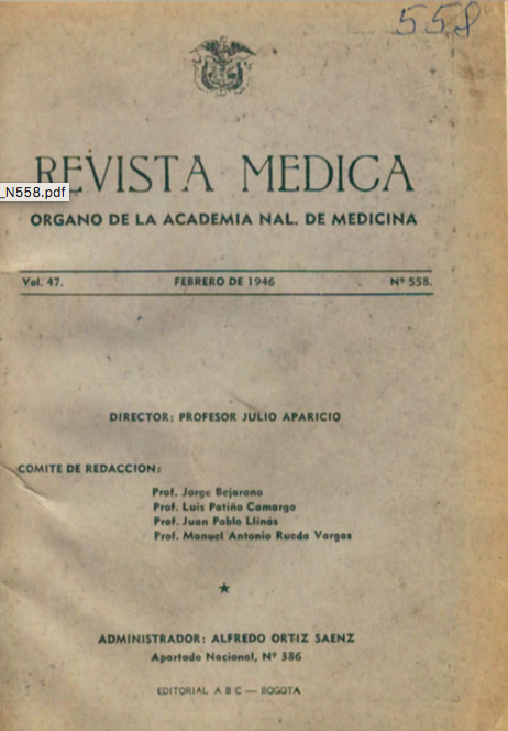 					Ver Vol. 47 Núm. 558 (1946): Revista Médica. Febrero de 1946 - V47 Núm. 558
				
