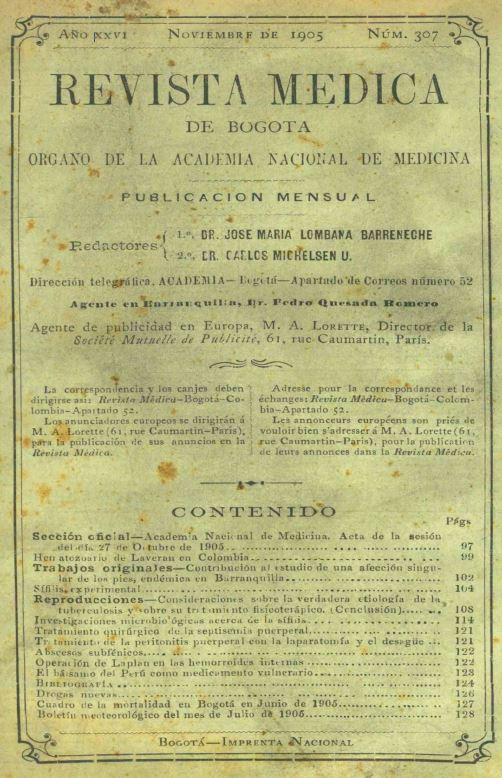 					Ver Vol. 26 Núm. 307 (1905): Revista Médica de Bogotá. Año XXVI. Noviembre de 1905. Núm. 307
				