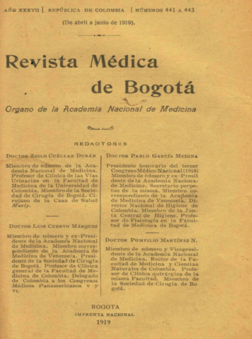 					Ver Vol. 37 Núm. 441-443 (1919): Revista Médica de Bogotá. Año XXXVII. Abril a Junio de 1919. Núm. 441-443
				