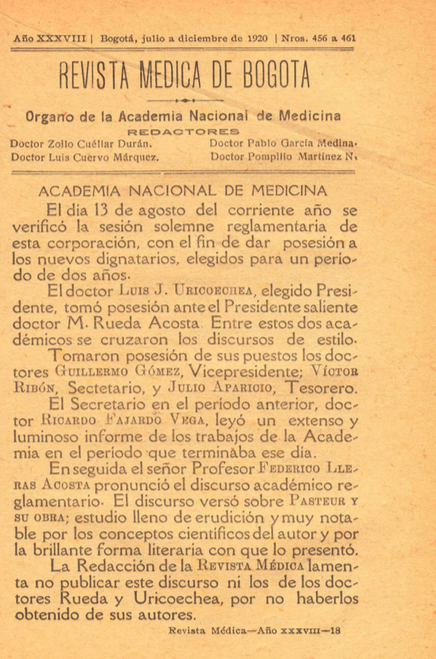 					Ver Vol. 38 Núm. 456-461 (1920): Revista Médica de Bogotá. Año XXXVIII. Julio a Diciembre de 1920. Núm. 456-461
				
