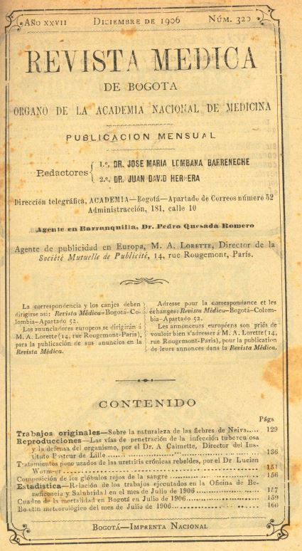 					Ver Vol. 27 Núm. 320 (1906): Revista Médica de Bogotá. Año XXVII. Abril de 1906. Núm. 320
				
