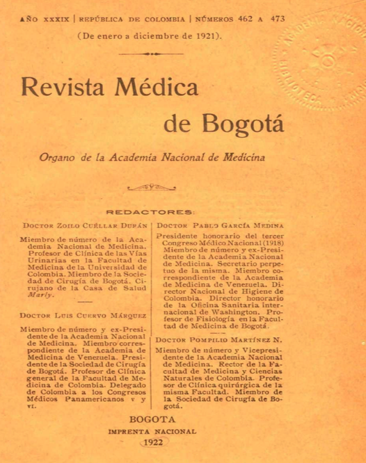					Ver Vol. 39 Núm. 462-473 (1921): Revista Médica de Bogotá. Año XXXIX. Enero a diciembre de 1921. Núm. 462-473
				