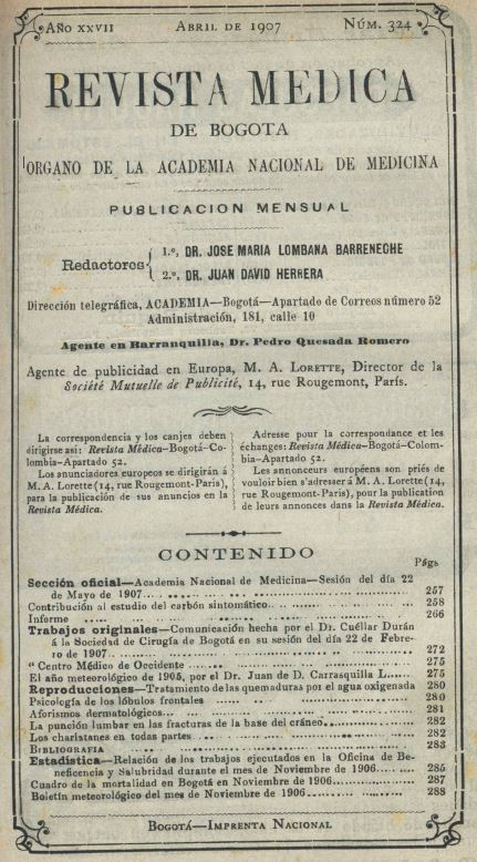 					Ver Vol. 27 Núm. 324 (1907): Revista Médica de Bogotá. Año XXVII. Abril de 1907. Núm. 324
				