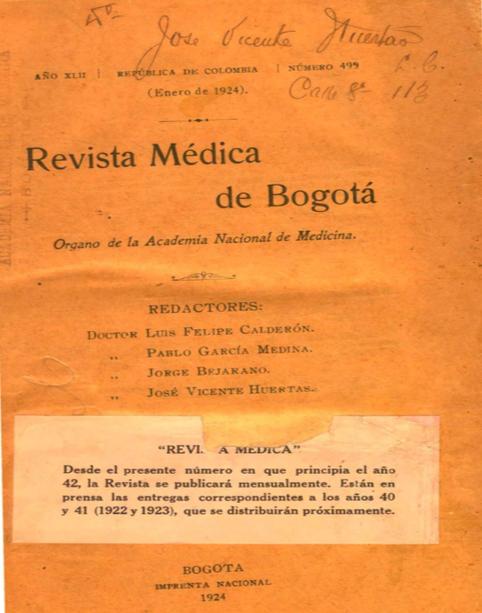 					Ver Vol. 42 Núm. 499 (1924): Revista Médica de Bogotá. Año XLII. Enero de 1924. Núm. 499
				