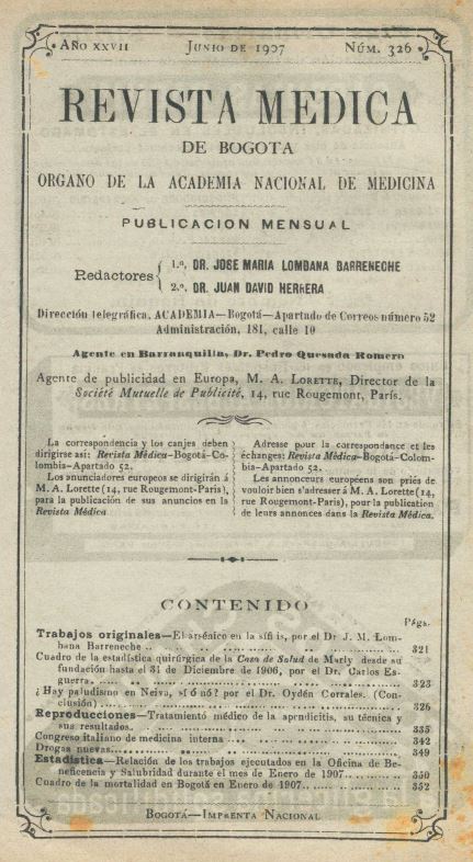 					Ver Vol. 27 Núm. 326 (1907): Revista Médica de Bogotá. Año XXVII. Junio de 1907. Núm. 326
				