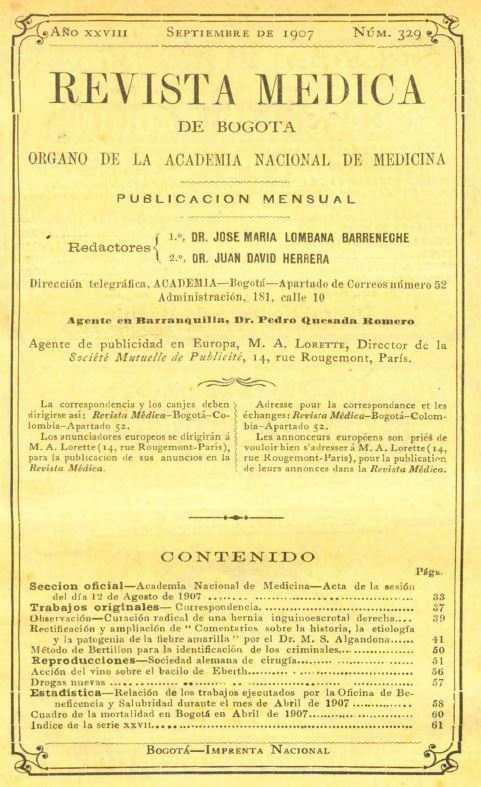 					Ver Vol. 28 Núm. 329 (1907): Revista Médica de Bogotá. Año XXVIII. Septiembre de 1907. Núm. 329
				