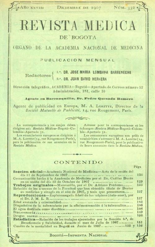 					Ver Vol. 28 Núm. 332 (1907): Revista Médica de Bogotá. Año XXVIII. Diciembre de 1907. Núm. 332
				