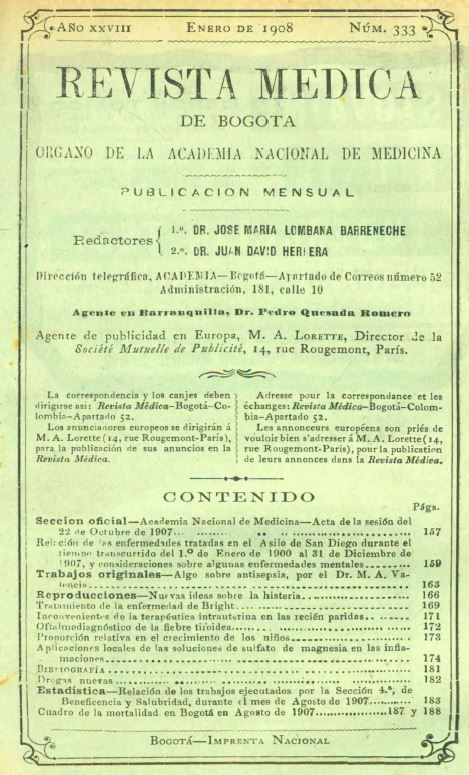 					Ver Vol. 28 Núm. 333 (1908): Revista Médica de Bogotá. Año XXVIII. Enero de 1908. Núm. 333
				