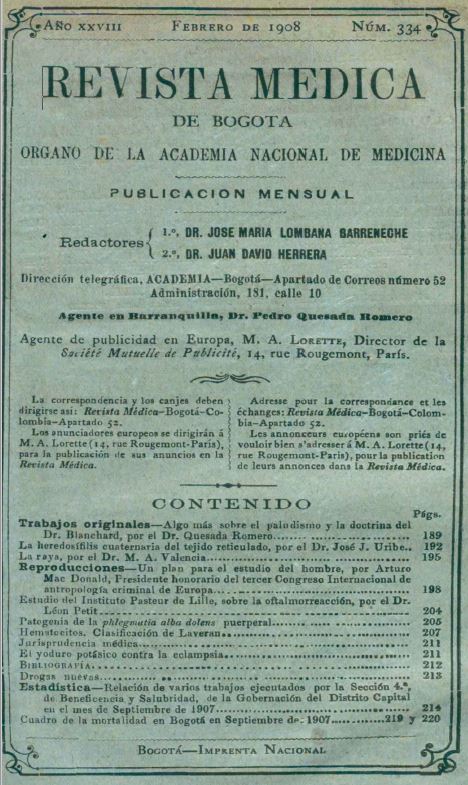 					Ver Vol. 28 Núm. 334 (1908): Revista Médica de Bogotá. Año XXVIII. Febrero de 1908. Núm. 334
				