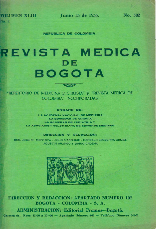 					Ver Vol. 43 Núm. 502 (1933): Revista Médica de Bogotá. Año XLIII. Junio de 1933. Núm. 502
				