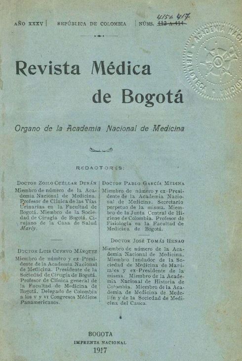 					Ver Vol. 35 Núm. 415-417 (1917): Revista Médica de Bogotá. 1917 - V35 No. 415-417
				