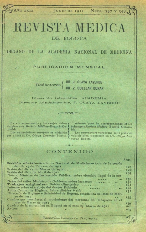 					Ver Vol. 29 Núm. 347-348 (1911): Revista Médica de Bogotá. Año XXIX. Junio de 1911 - Núm. 347-348
				