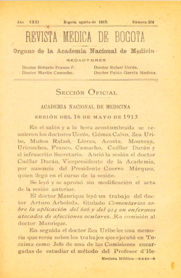 					Ver Vol. 30 Núm. 374 (1913): Revista Médica de Bogotá. Año XXX. Agosto de 1913. Núm. 374
				