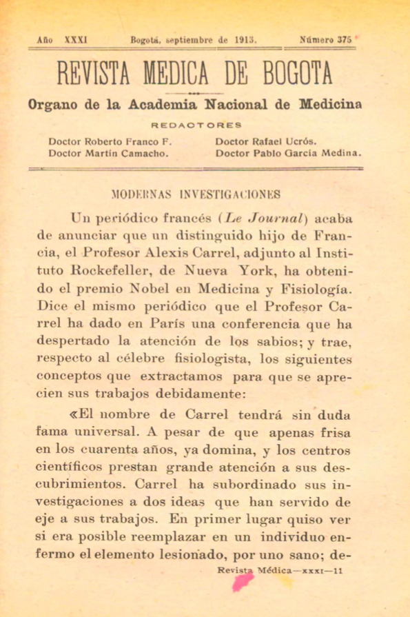 					Ver Vol. 30 Núm. 375 (1913): Revista Médica de Bogotá. Año XXX. Septiembre de 1913. Núm. 375
				
