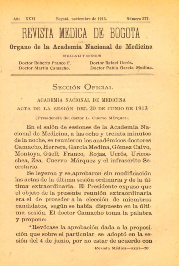 					Ver Vol. 30 Núm. 377 (1913): Revista Médica de Bogotá. Año XXX. Noviembre de 1913. Núm. 377
				