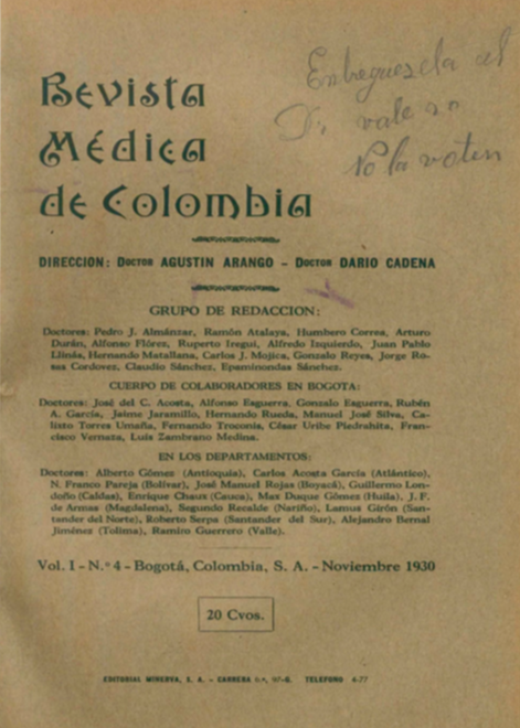 					Ver Vol. 1 Núm. 4 (1930): Revista Médica de Colombia. Noviembre de 1930 - V1 Núm. 4
				