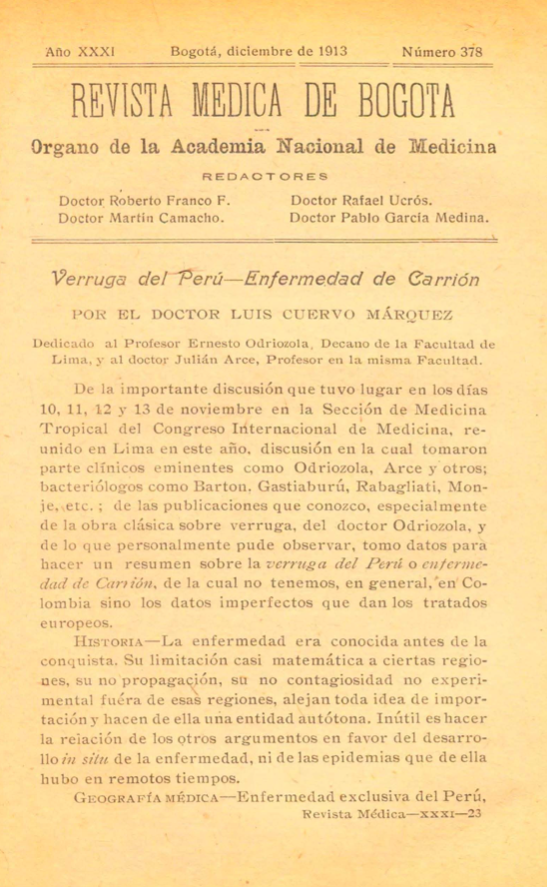 					Ver Vol. 30 Núm. 378 (1913): Revista Médica de Bogotá. Año XXX. Diciembre de 1913. Núm. 378
				