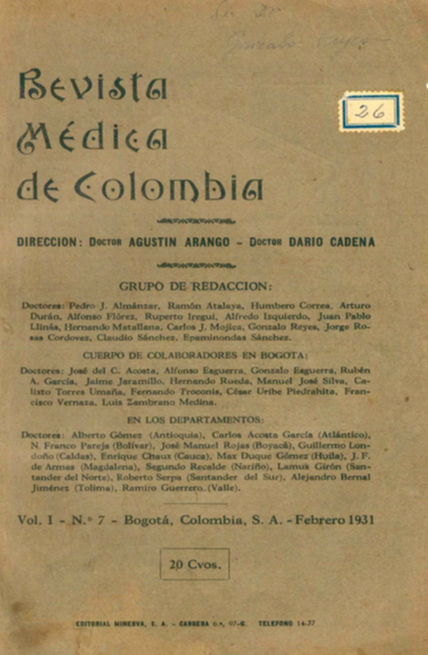 					Ver Vol. 1 Núm. 7 (1931): Revista Médica de Colombia. Febrero de 1931 - V1 Núm. 7
				