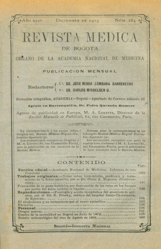 					Ver Vol. 24 Núm. 284 (1903): Revista Médica de Bogotá. Año XXIV. Diciembre de 1903. Núm. 284
				