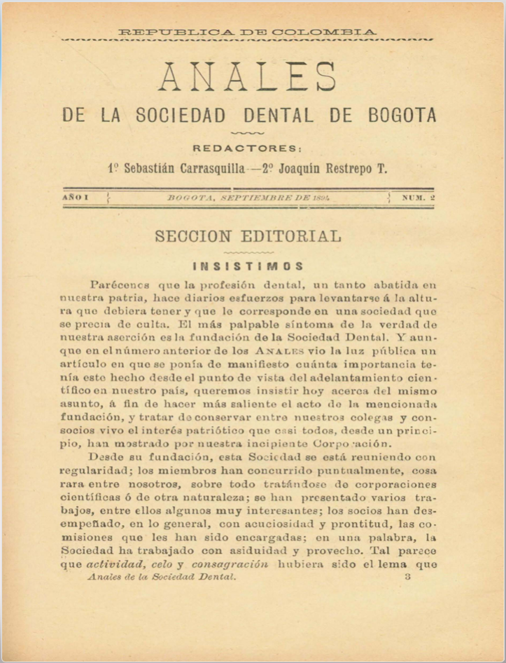 					Ver Vol. 1 Núm. 2 (1894): Anales de la Sociedad Dental de Bogotá
				