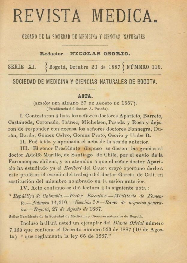 					Ver Vol. 11 Núm. 119 (1887): Revista Médica. Serie 11. Octubre de 1887. Núm. 119
				