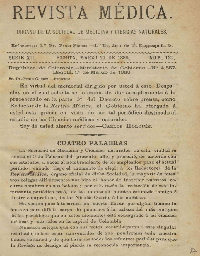 					Ver Vol. 12 Núm. 124 (1888): Revista Médica. Serie 12. Marzo de 1888. Núm. 124
				