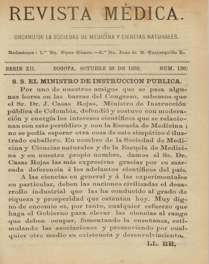 					Ver Vol. 12 Núm. 130 (1888): Revista Médica. Serie 12. Octubre de 1888. Núm. 130
				