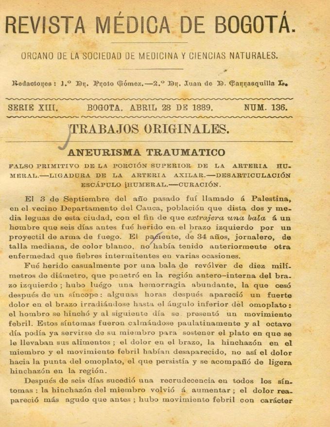 					Ver Vol. 13 Núm. 136 (1889): Revista Médica de Bogotá. Serie 13. Abril de 1889. Núm. 136
				