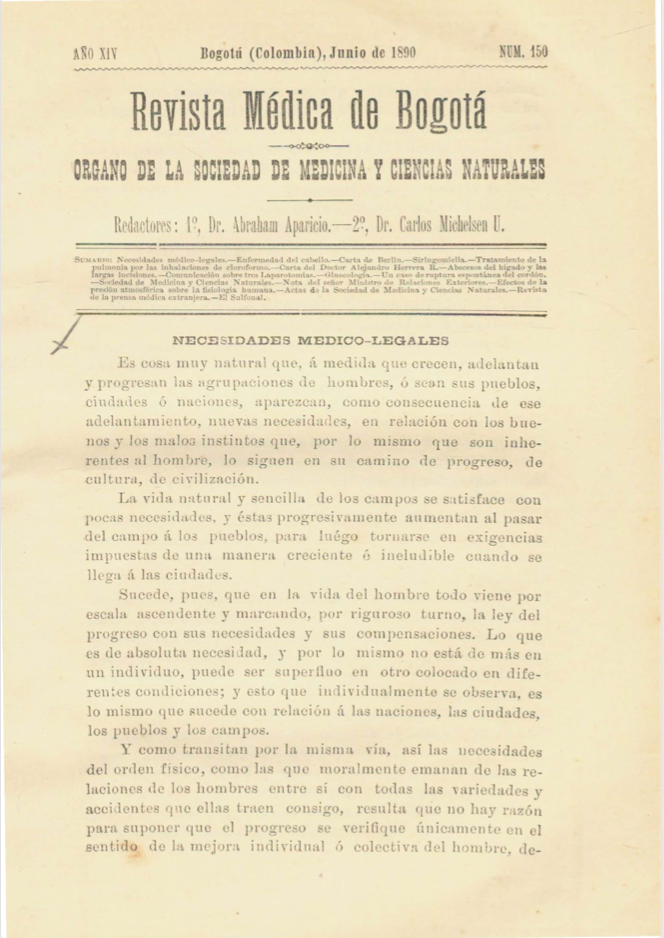					Ver Vol. 14 Núm. 150 (1890): Revista Médica de Bogotá. Serie 14. Junio de 1890. Núm. 150
				