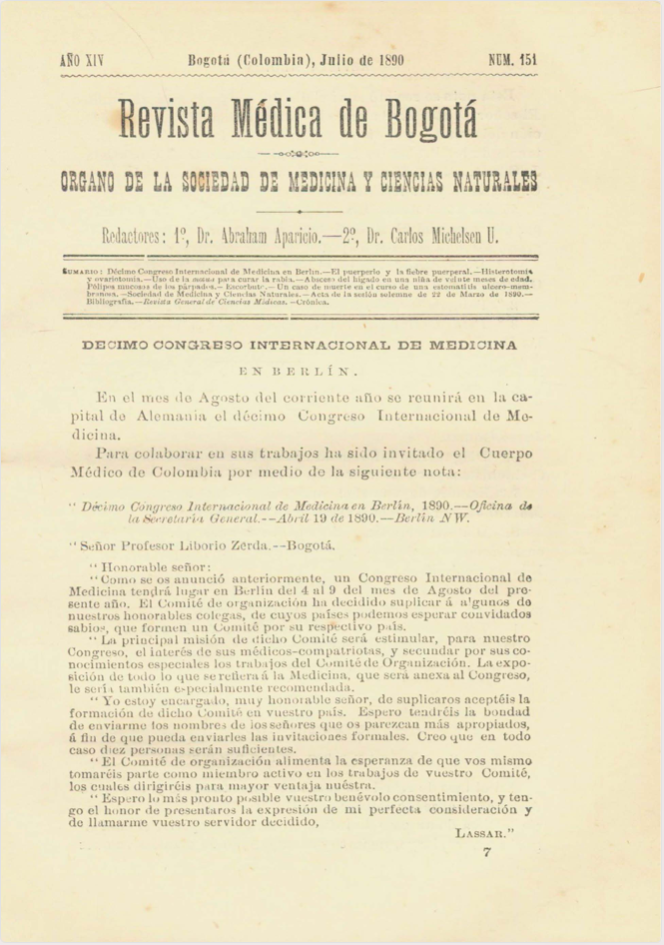 					Ver Vol. 14 Núm. 151 (1890): Revista Médica de Bogotá. Serie 14. Julio de 1890. Núm. 151
				