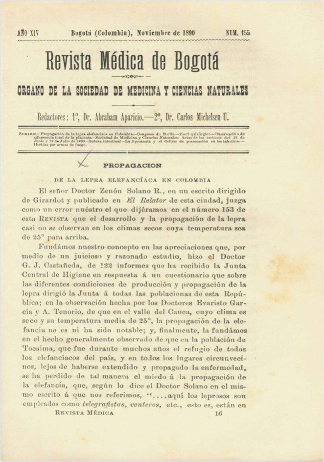 					Ver Vol. 14 Núm. 155 (1890): Revista Médica de Bogotá. Serie 14. Noviembre de 1890. Núm. 155
				