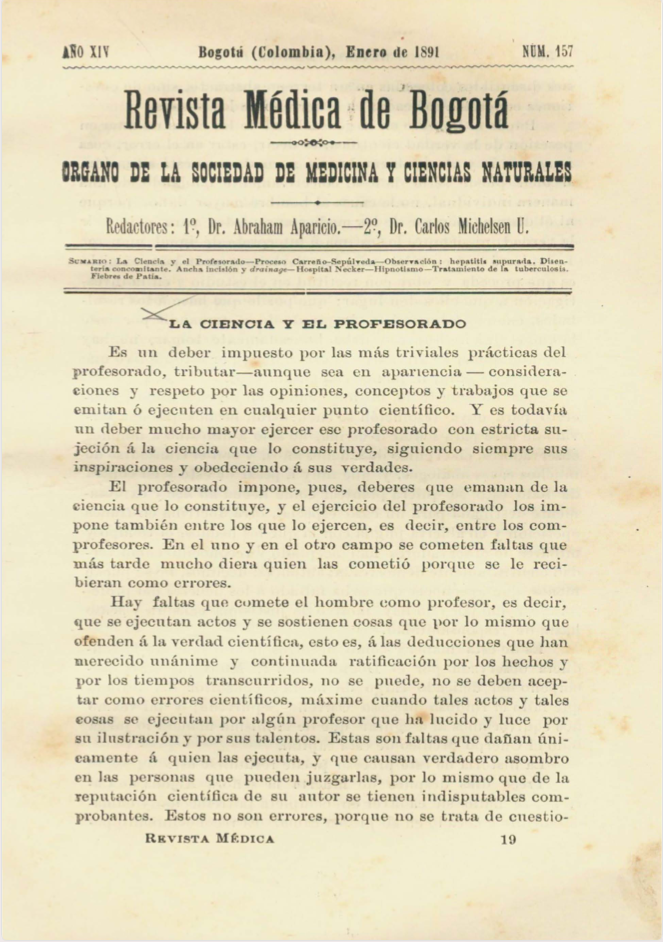 					Ver Vol. 14 Núm. 157 (1891): Revista Médica de Bogotá. Serie 14. Enero de 1891. Núm. 157
				