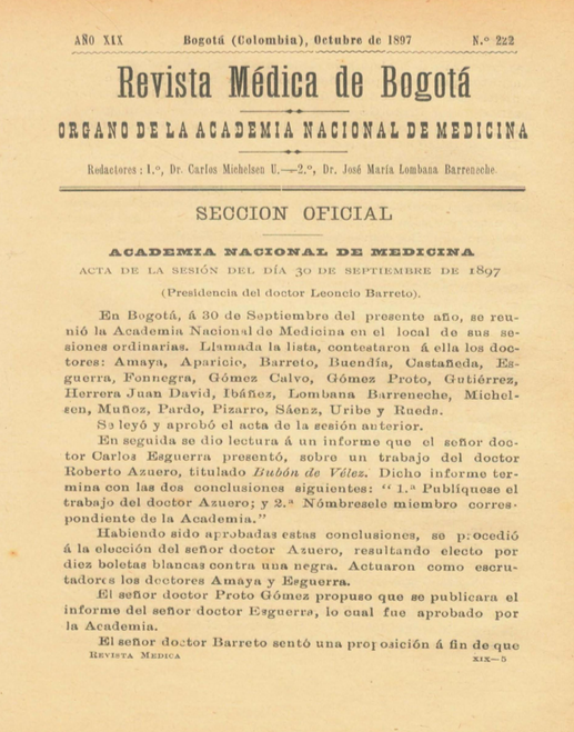 					Ver Vol. 19 Núm. 222 (1897): Revista Médica de Bogotá. Serie 19. Octubre de 1897. Núm. 222
				