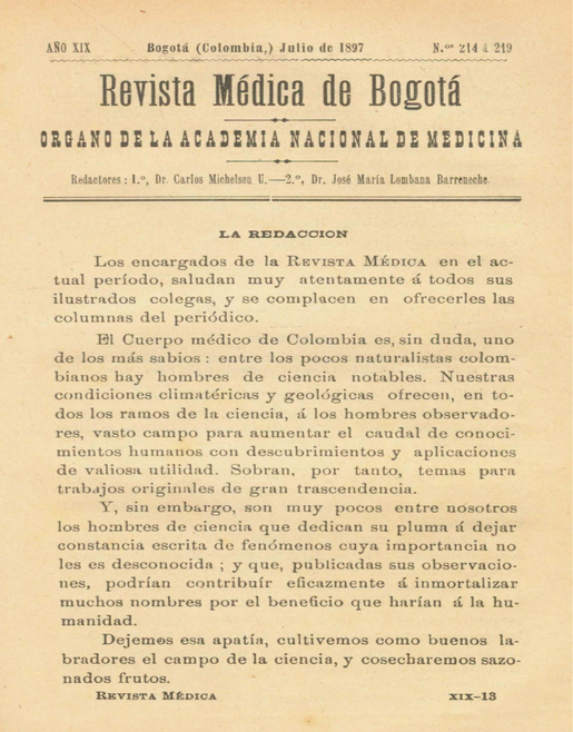 					Ver Vol. 19 Núm. 214-219 (1897): Revista Médica de Bogotá. Serie 19. Julio de 1897. Núm. 214-219
				