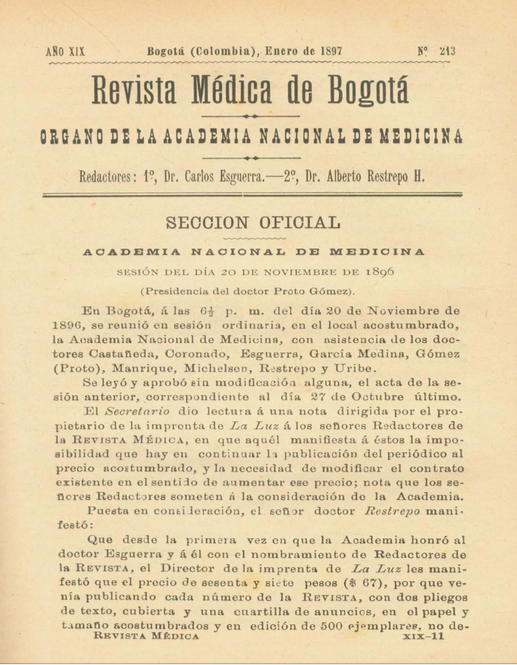 					Ver Vol. 19 Núm. 213 (1897): Revista Médica de Bogotá. Serie 19. Enero de 1897. Núm. 213
				