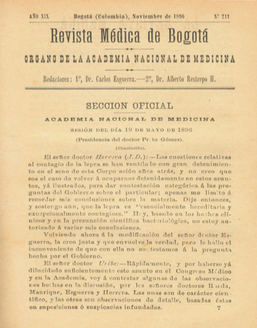 					Ver Vol. 19 Núm. 211 (1896): Revista Médica de Bogotá. Serie 19. Noviembre de 1896. Núm. 211
				