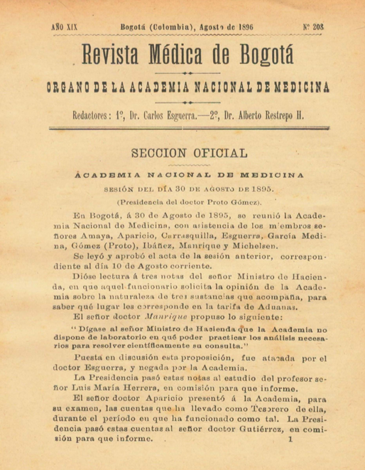 					Ver Vol. 18 Núm. 208 (1896): Revista Médica de Bogotá. Serie 18. Enero de 1896. Núm. 208
				
