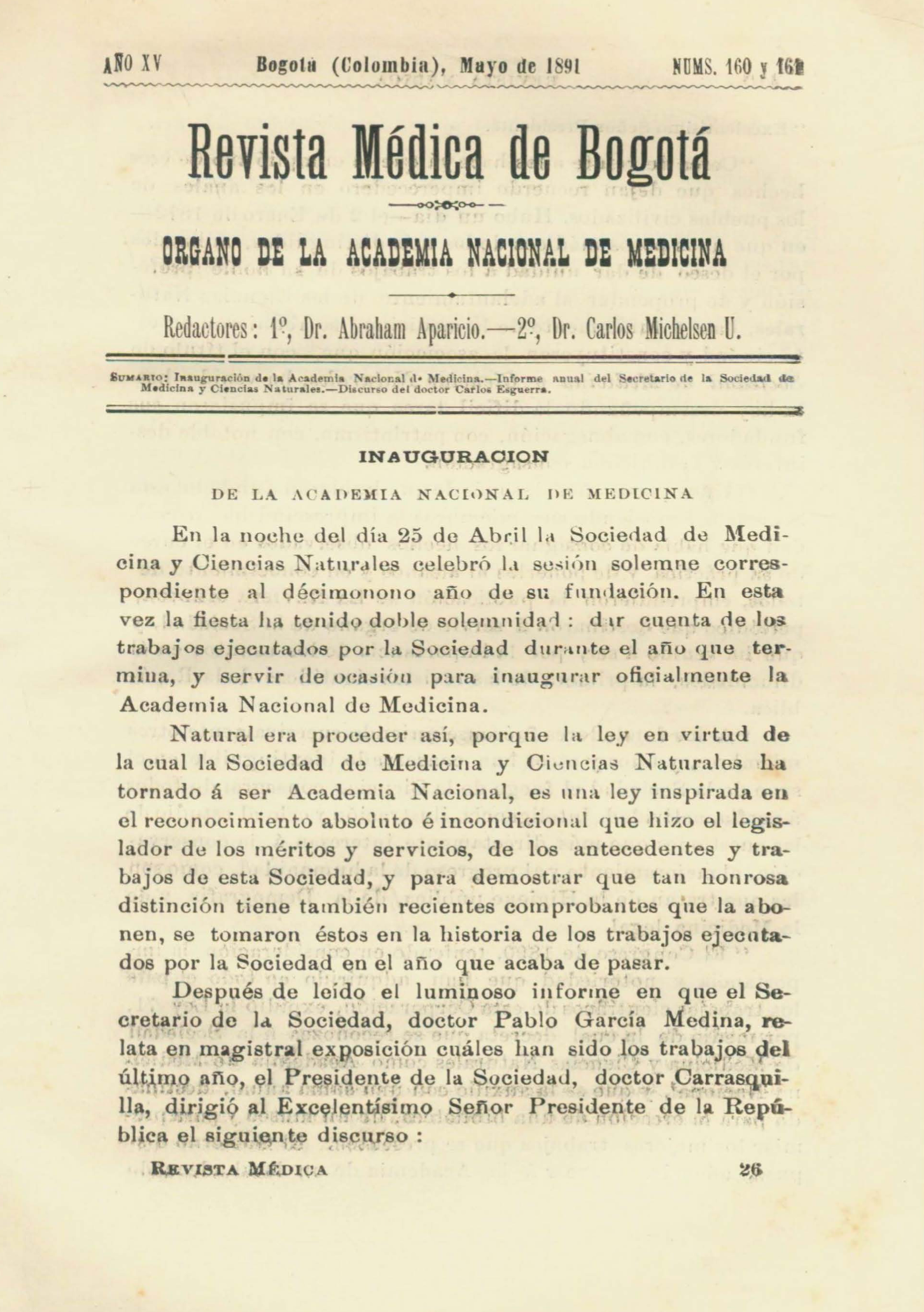 					Ver Vol. 15 Núm. 160-161 (1891): Revista Médica de Bogotá. Serie 15. Mayo de 1891. Núm. 160-161
				