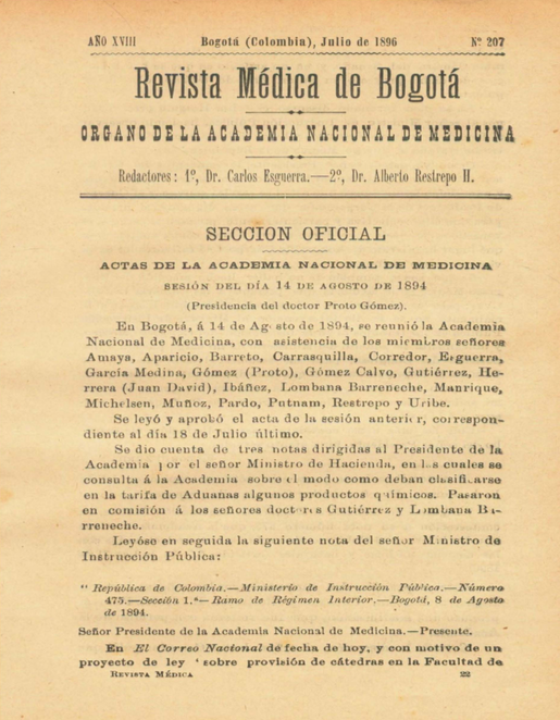 					Ver Vol. 18 Núm. 207 (1896): Revista Médica de Bogotá. Serie 18. Julio de 1896. Núm. 207
				