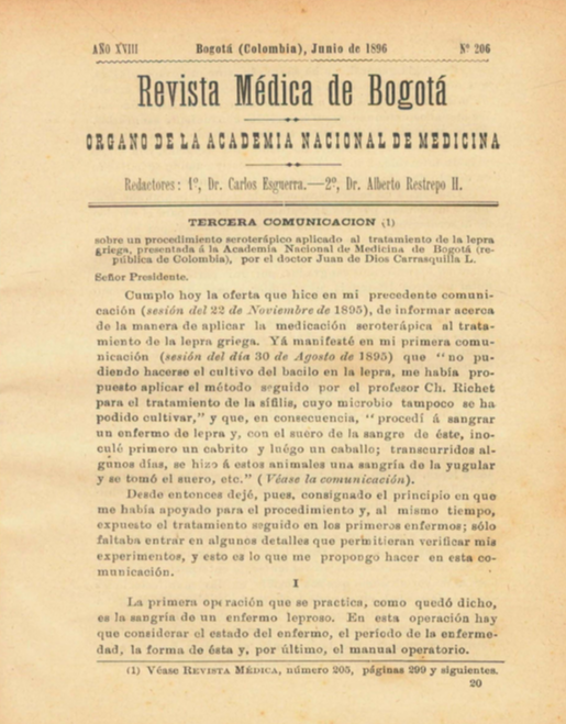 					Ver Vol. 18 Núm. 206 (1896): Revista Médica de Bogotá. Serie 18. Junio de 1896. Núm. 206
				