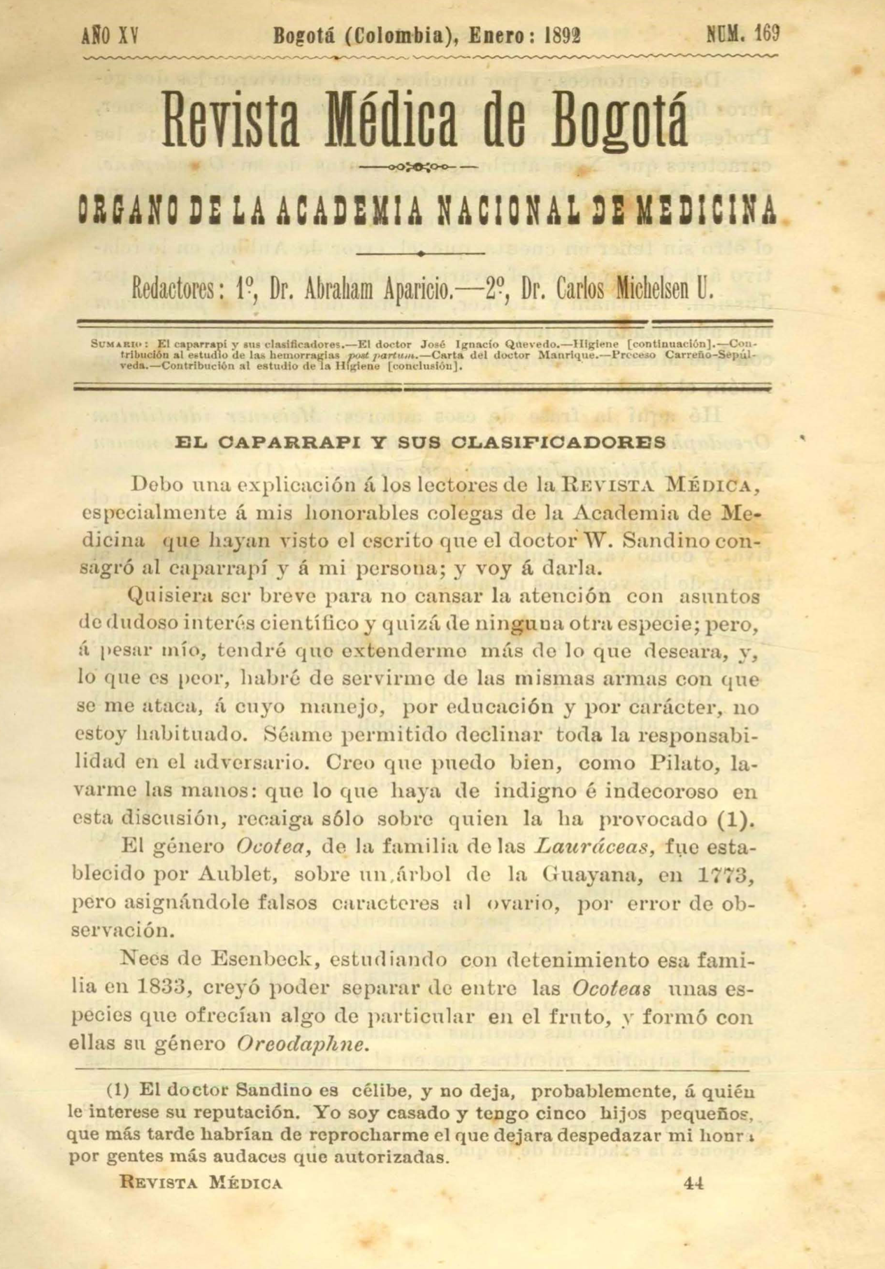 					Ver Vol. 15 Núm. 169 (1892): Revista Médica de Bogotá. Serie 15. Enero de 1892. Núm. 169
				
