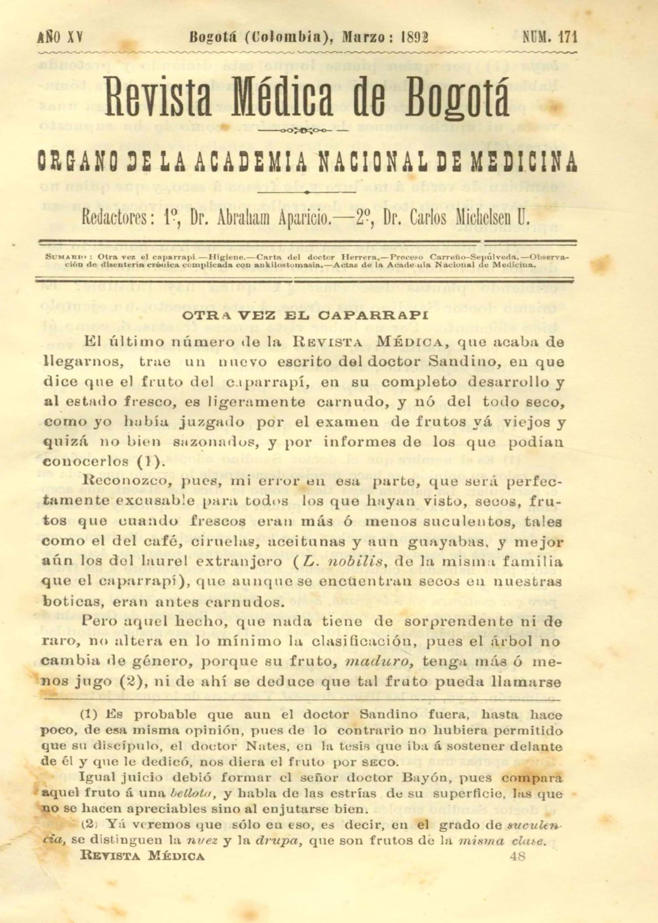 					Ver Vol. 15 Núm. 171 (1892): Revista Médica de Bogotá. Serie 15. Marzo de 1892. Núm. 171
				