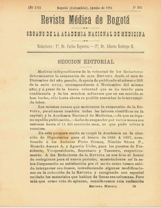 					Ver Vol. 18 Núm. 204 (1895): Revista Médica de Bogotá. Serie 18. Agosto de 1895. Núm. 204
				