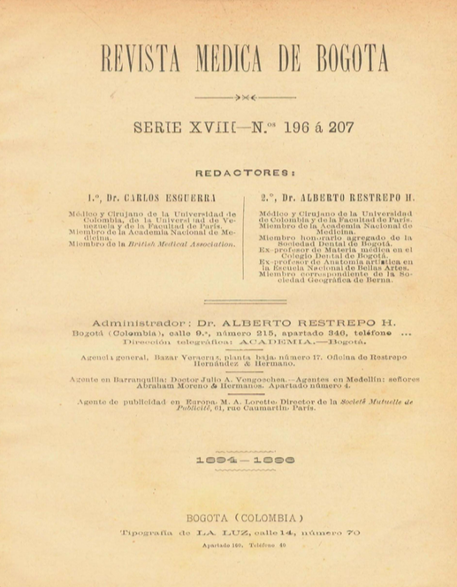 					Ver Vol. 18 Núm. 196-207 (1894): Revista Médica de Bogotá. Serie 18. 1894-1896. Núm. 196-207 Indice
				
