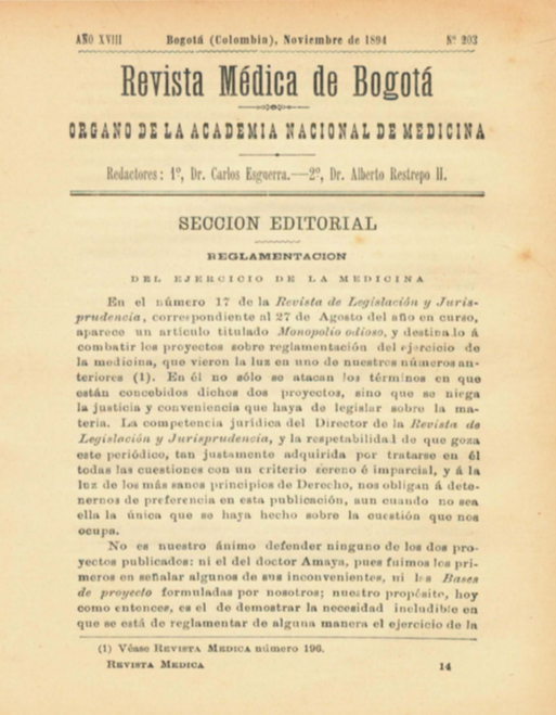 					Ver Vol. 18 Núm. 203 (1894): Revista Médica de Bogotá. Serie 18. Noviembre de 1894. Núm. 203
				